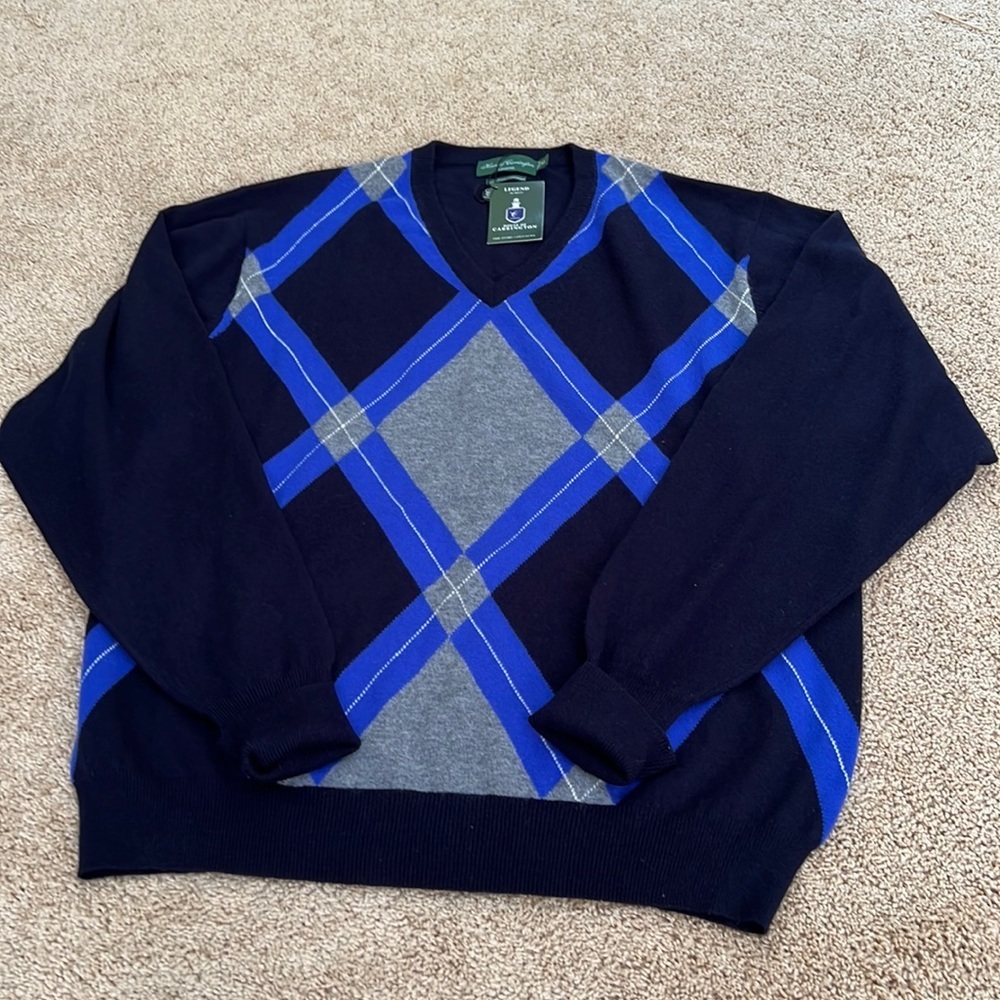 New! House Of Carrington Mens Xl Cashmere Argyle Sweater.
